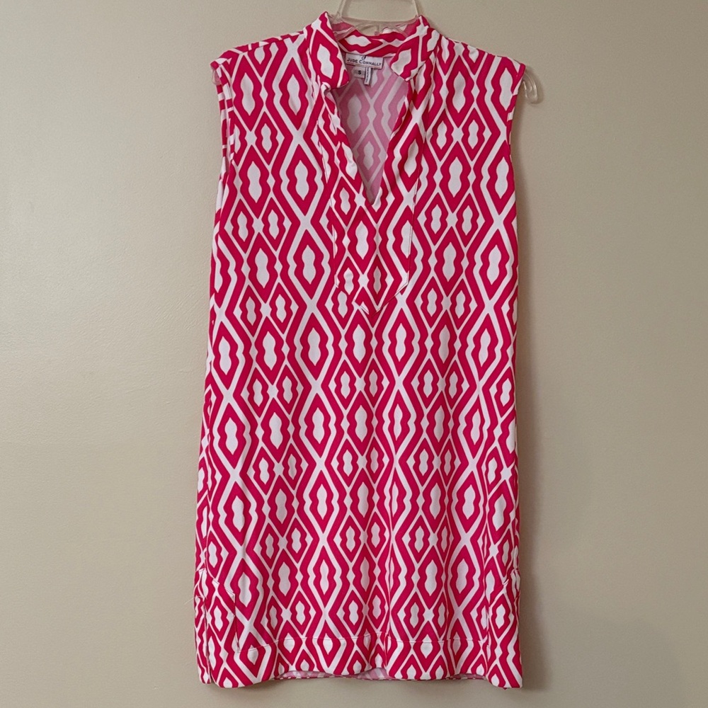 Jude Connally “Kristin” Fuchsia and White Sleeveless Tunic Dress